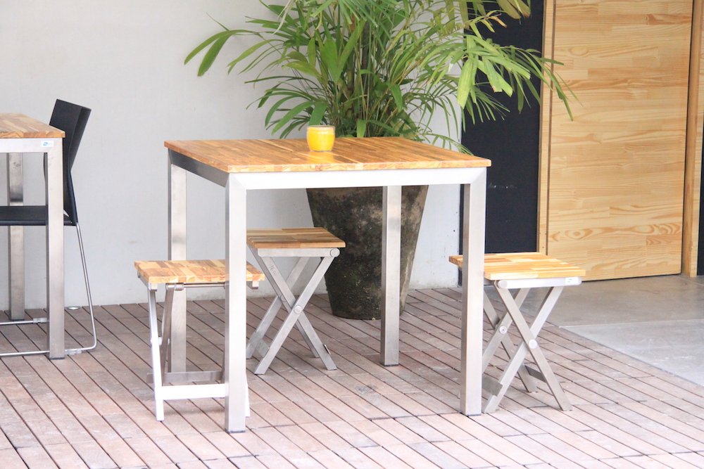 Sustainable Design - A table made from steel and recycled eucalyptus wood